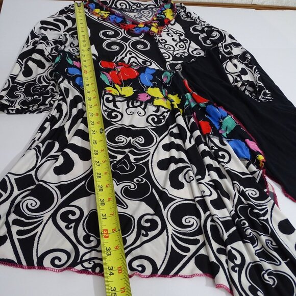 Spin USA Tunic Dress Women Size XL Multicolor V-Neck Long Sleeve Asymmetric FLAW - Picture 6 of 7